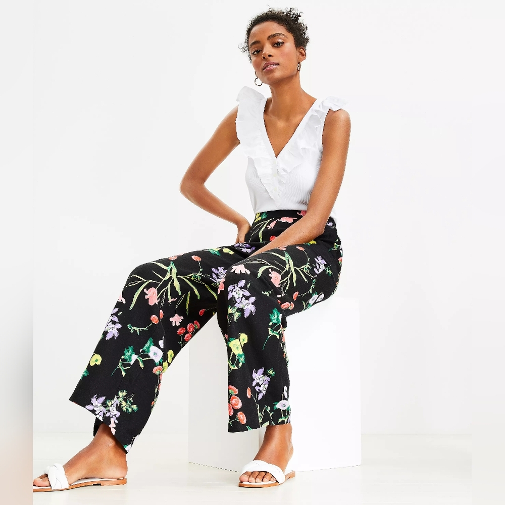 LOFT Fluid Wide Leg Pants in Garden Linen Blend (XS)